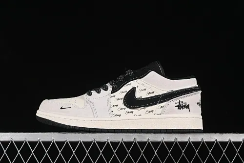 All categories Air Jordan Jordan series basketball shoes Air Jordan 1 Low High-end customized low-top sneakers Air Jordan 1 Low AJ1 Joe 1 Stussy joint-silver edge black hook High-end customized low-top retro basketball shoes SJ9950-026